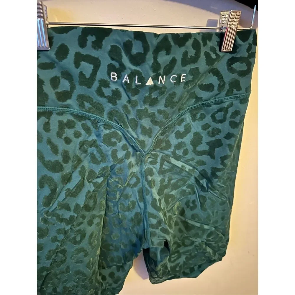 Balance Athletica Dark Green Leopard Print High-Waist Bike Shorts